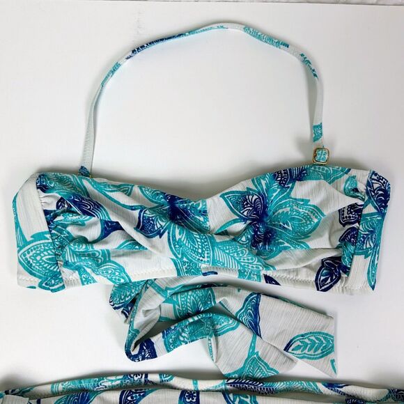 Helen Jon Aqua Blue White Bikini Halter Top Tie Bottom 2 Piece Swimsuit Sz S M - Picture 3 of 13